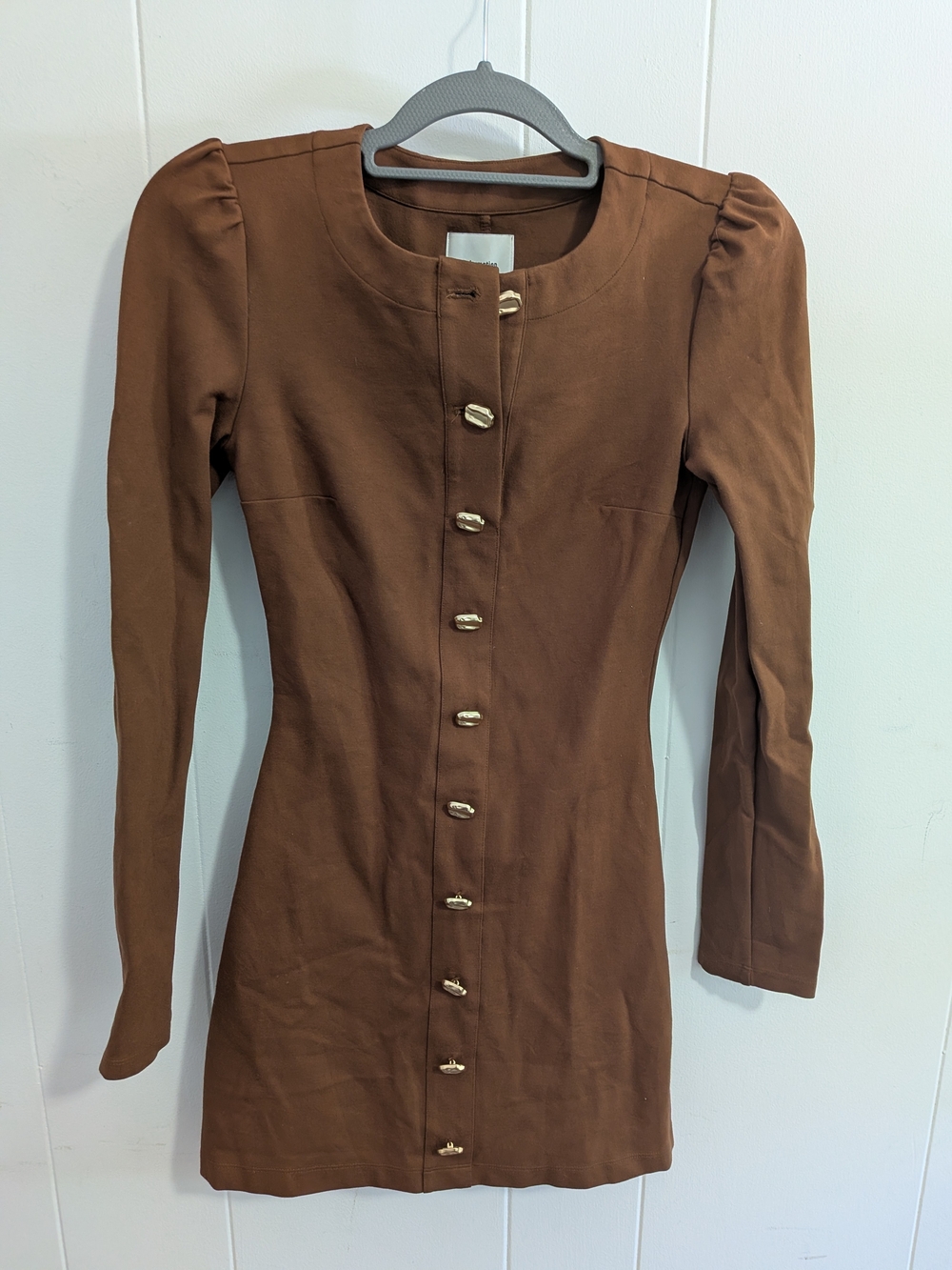 Reformation Brown Long Sleeve Button-Front Mini Dress